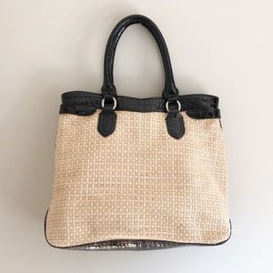 Cole Haan Jardiine Rafia Straw Tote with Croc Trim